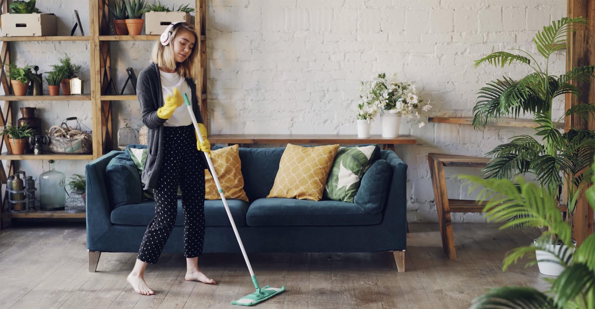 Photo of woman mopping the floor