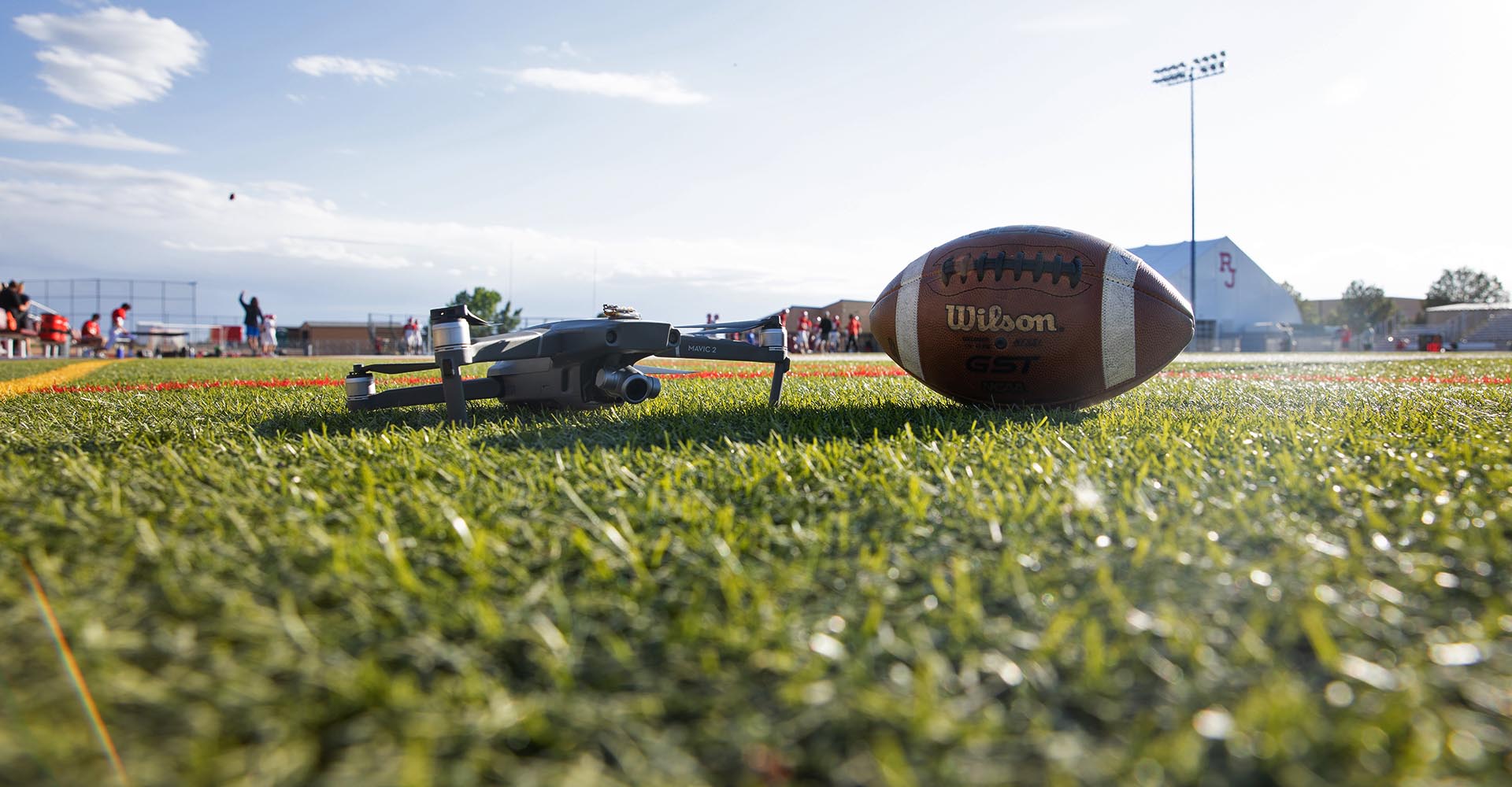Drone and football on the playing field