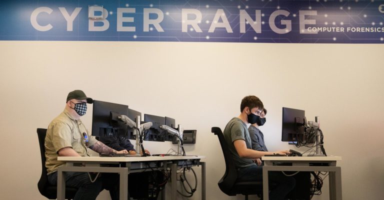 Students work in the 7th Street Classroom cyber lab.