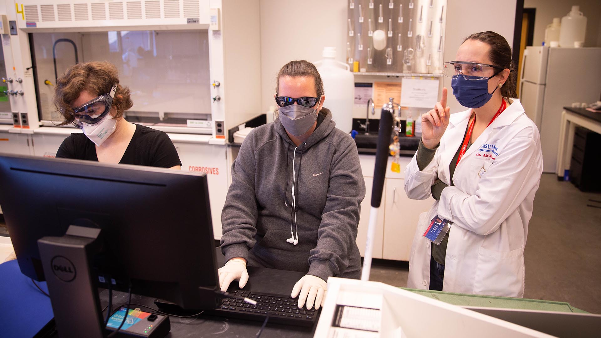 MSU Denver environmental chemistry student Charis Glatthar works in the lab