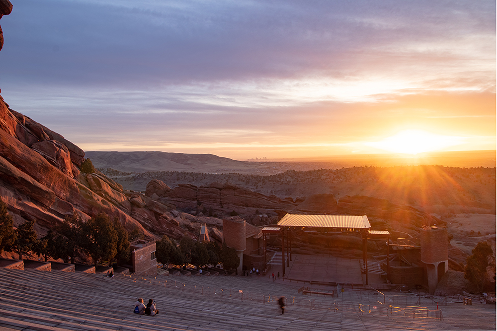 View of Red Rocks Ampitheatre at sunset