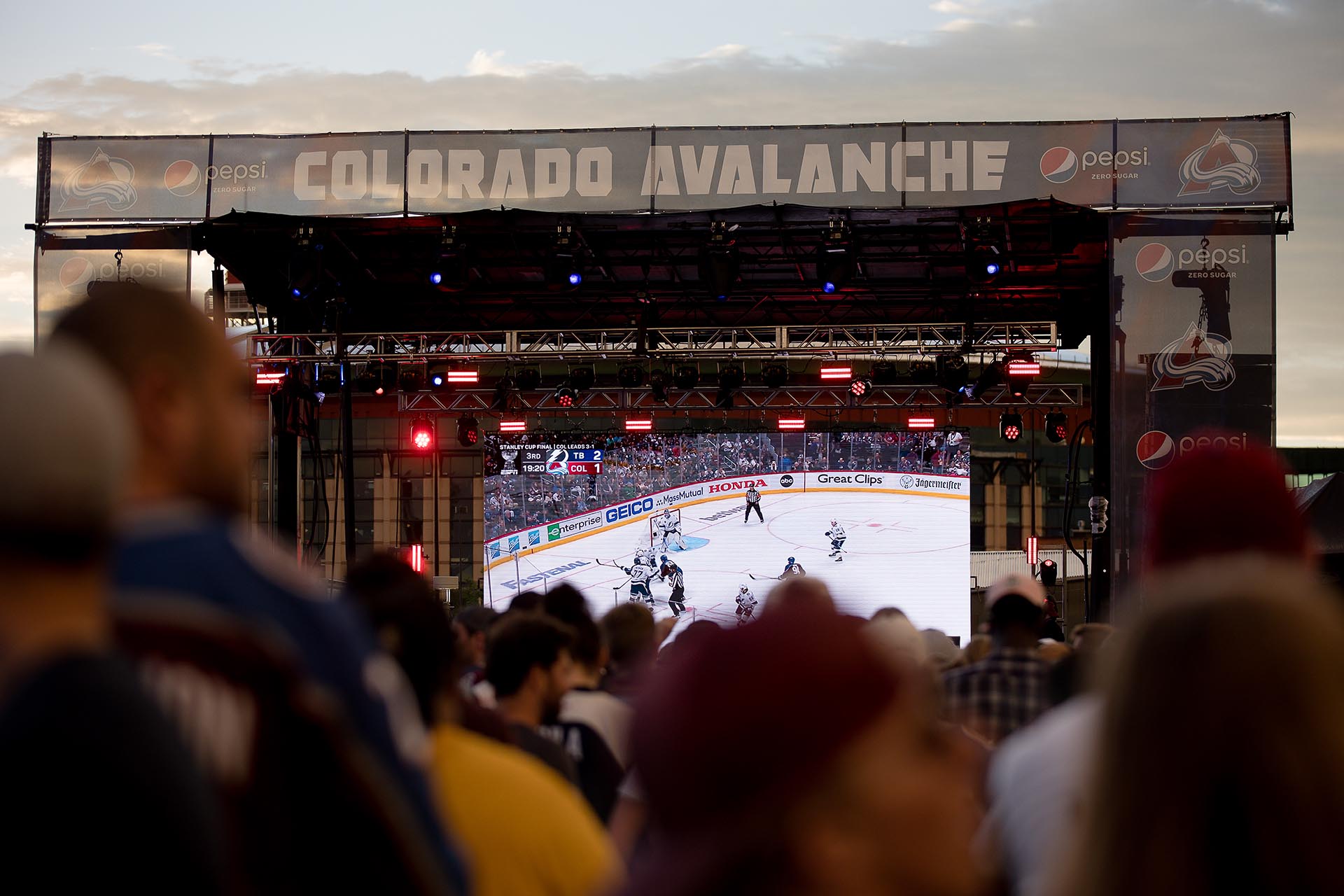 Avalanche watch party on the Tivoli quad for Stanley Cup game 5.