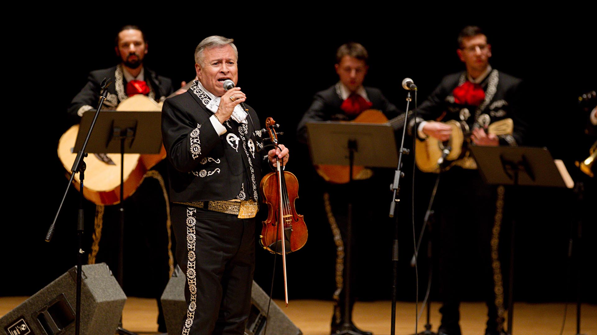 Lorenzo Trujillo sings with Mariachi Los Correcaminos for the mariachi festival at the King Center