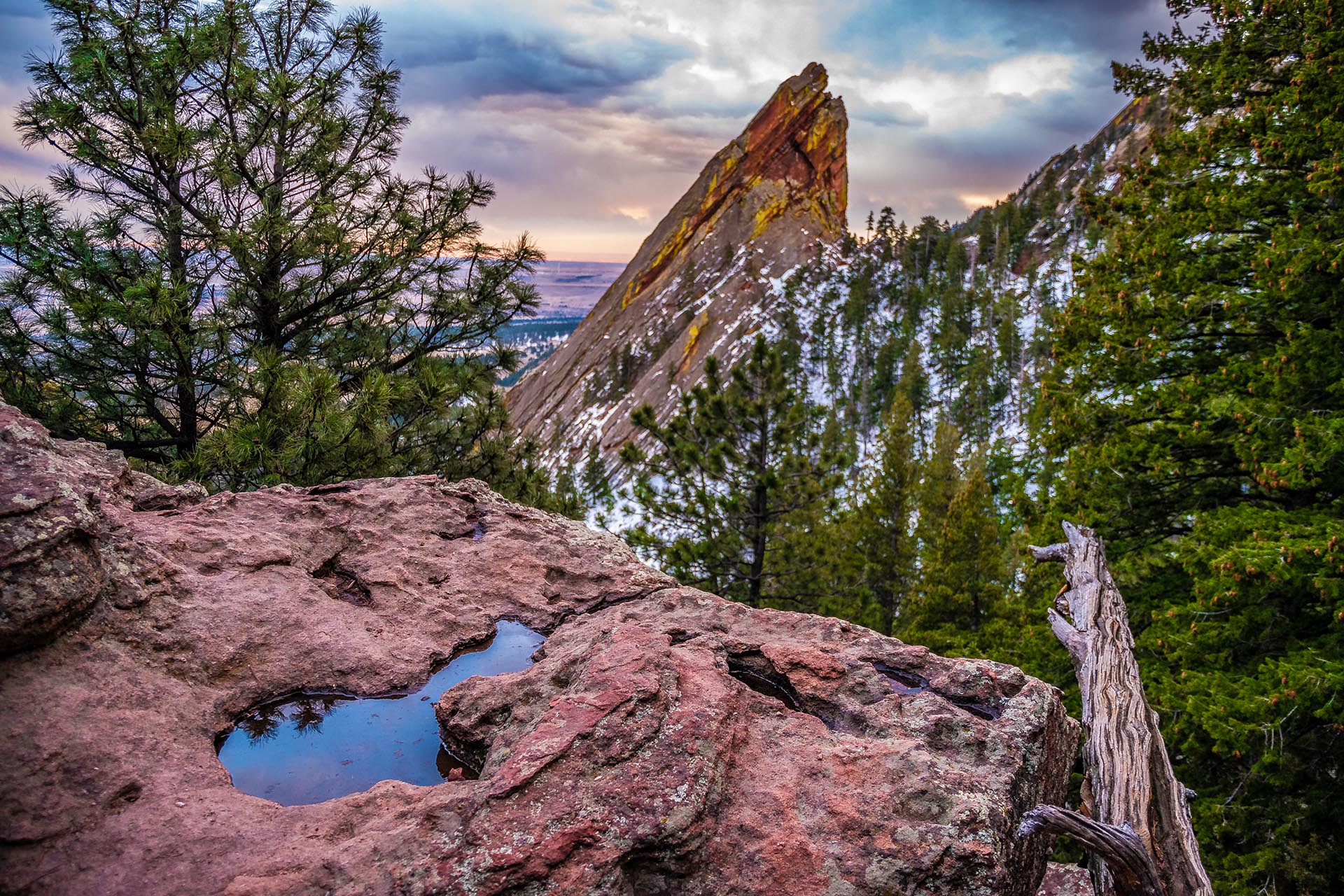 Colorful Spring Sunset on the Flatirons in Boulder, Colorado