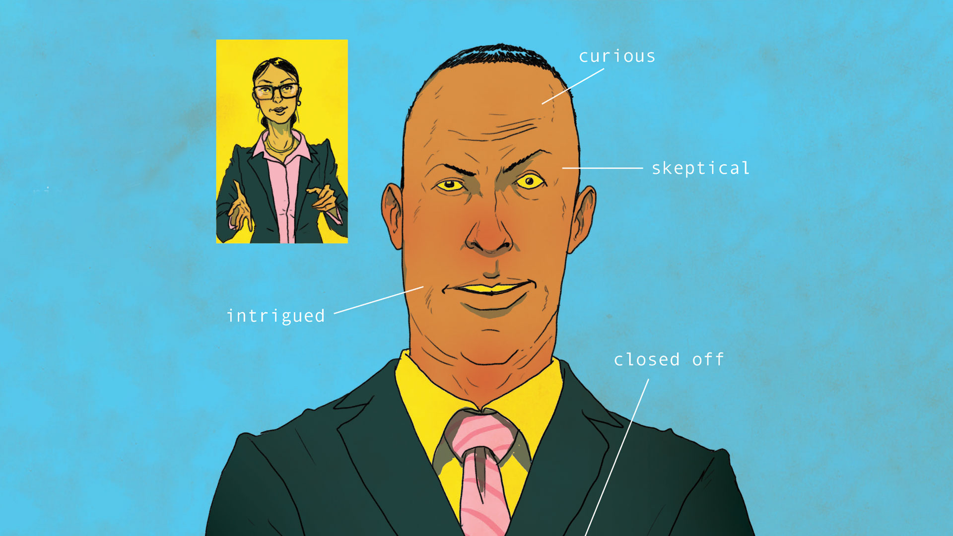 Illustration of salesperson talking with client on a video call.
