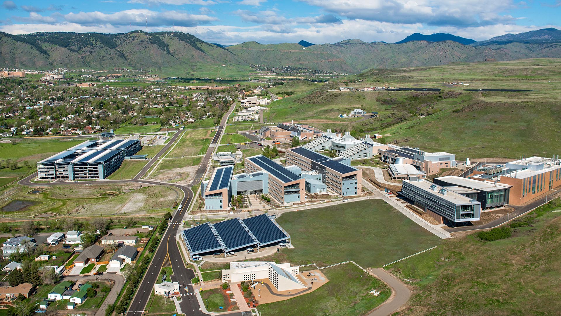 Aerial view of the National Renewable Energy (NREL), South Table Mountain campus