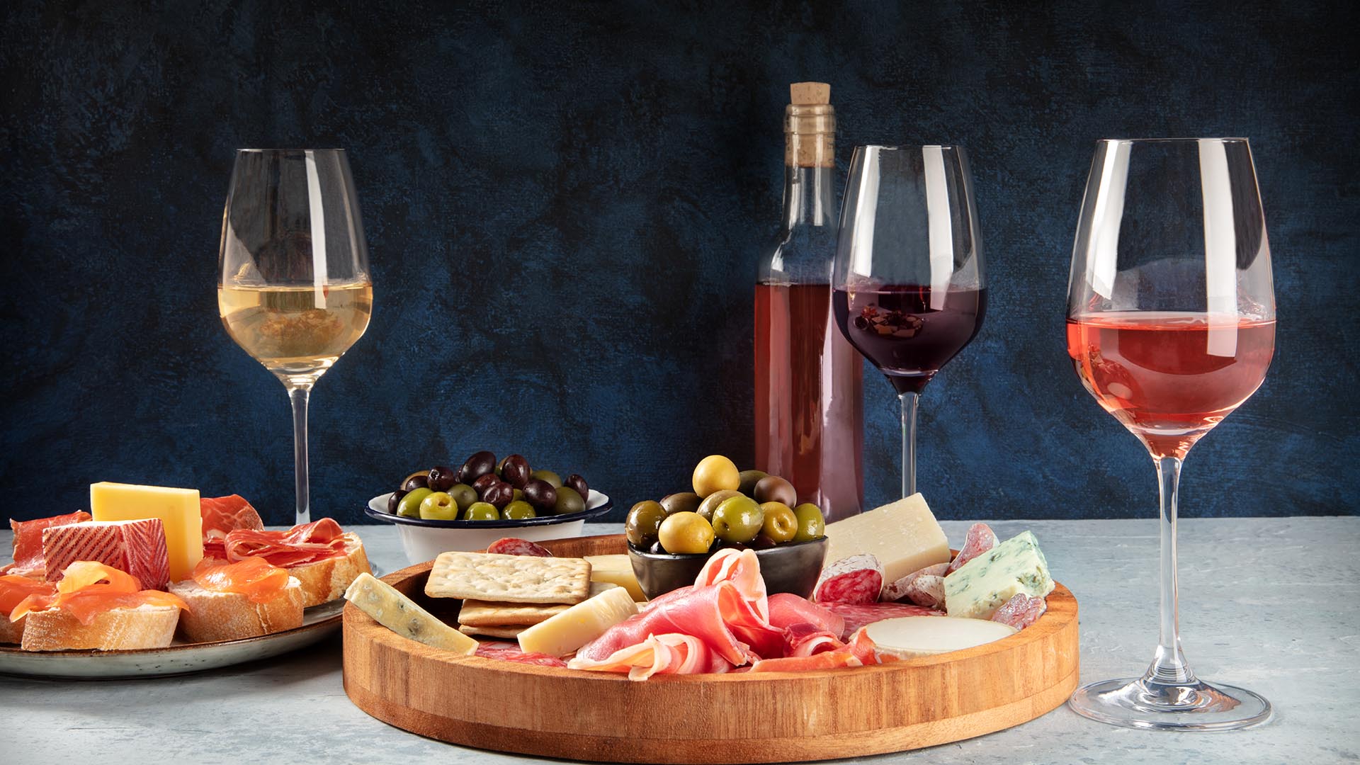 Wine and charcuterie and cheese board