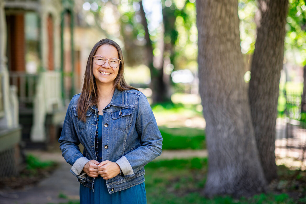 MSU Denver’s Christina R. Foust, PhD, Associate Chair and Professor, for the Department of Communication Studies posing for a camera on campus.