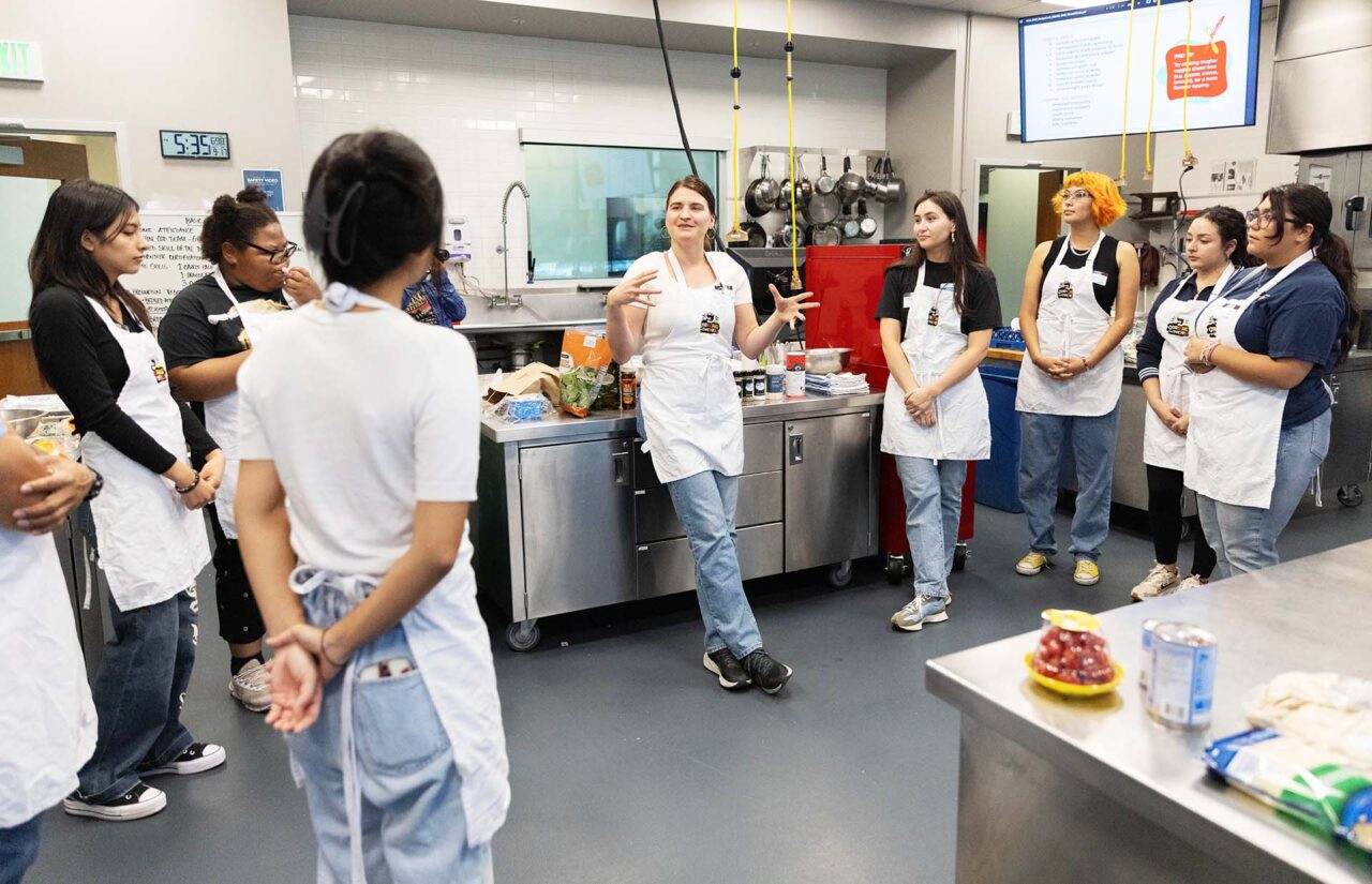 MSU Denver Registered Dietician Natalie Nowak leads the Cooking with Purpose class