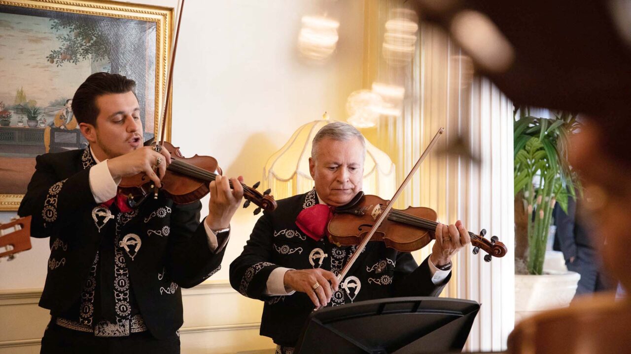 Director of Mariachi Lorenzo Trujillo on violin plays at the Governor's Mansion in Denver