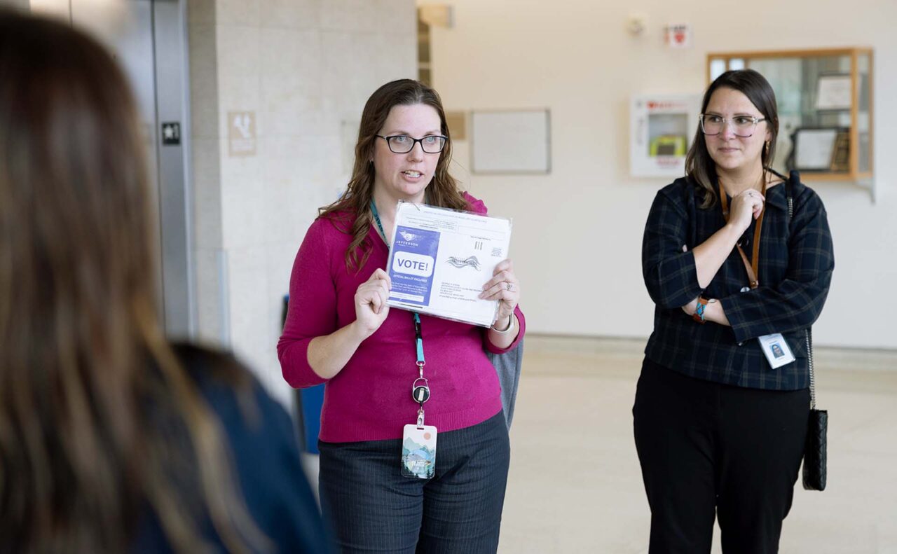 Jefferson County Chief Communications and Engagement Officer Sarah McAfee, left, and Clerk Amanda Gonzalez