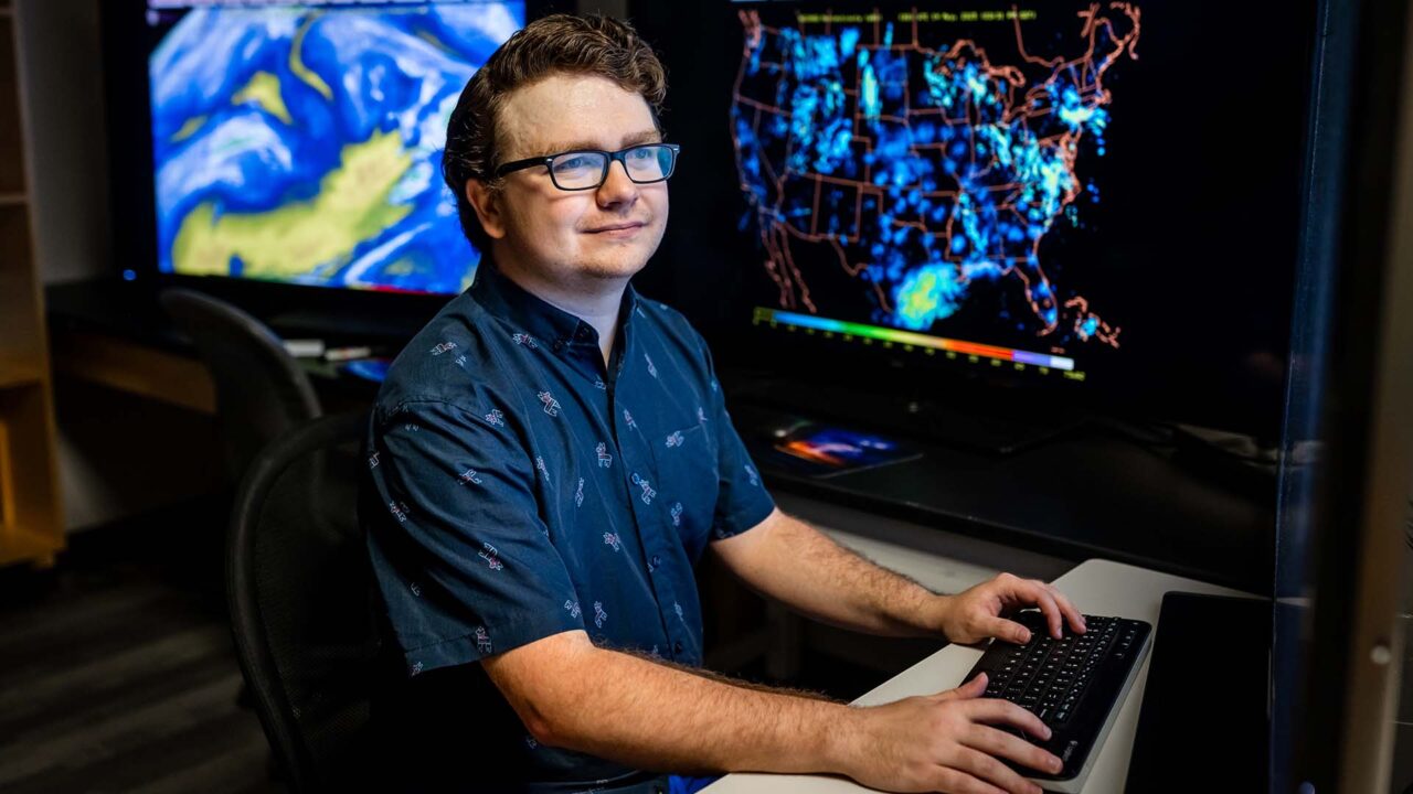 Gage Gibson studies weather patterns