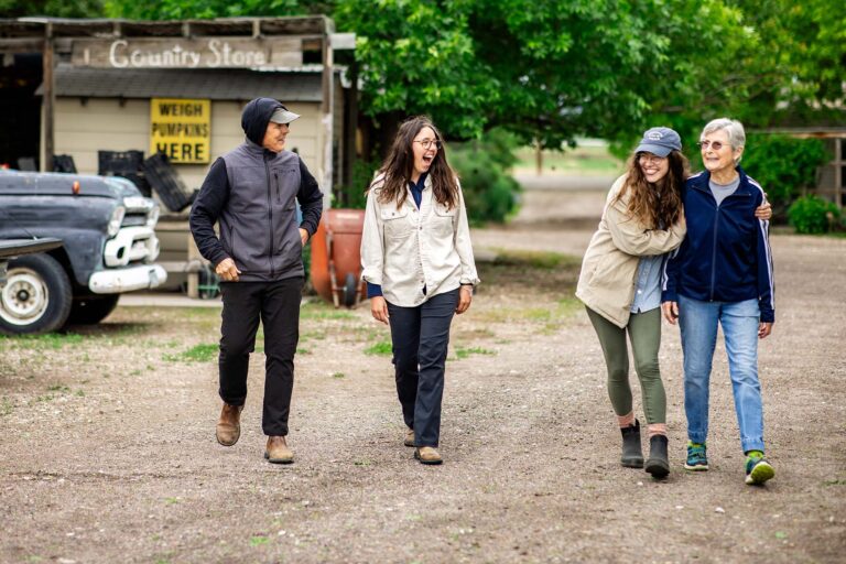 MSU Denver's Leah Dory, second from left, walks with her dad, Jon Dory, sister, Anna Dory, and grandmother, Margaret Dory, at the family farm of 26 years.
