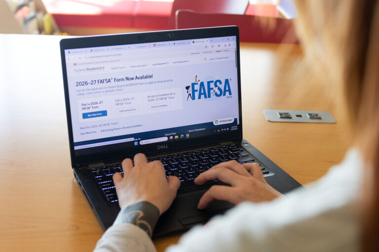 Close-up of a laptop screen showing the FAFSA application webpage.