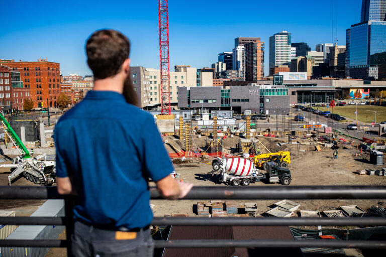 Matt Molloy observes the construction happening on the Auraria campus