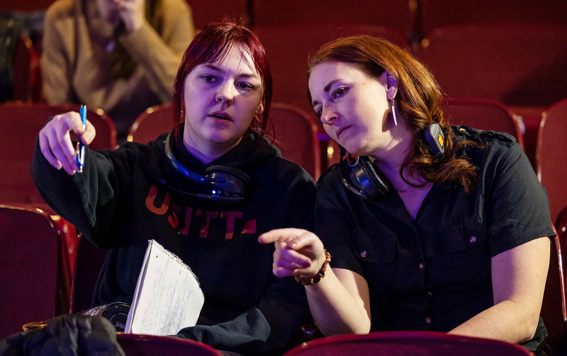 MSU Denver stage management alumna Sierra Corbin, left, during rehearsal.