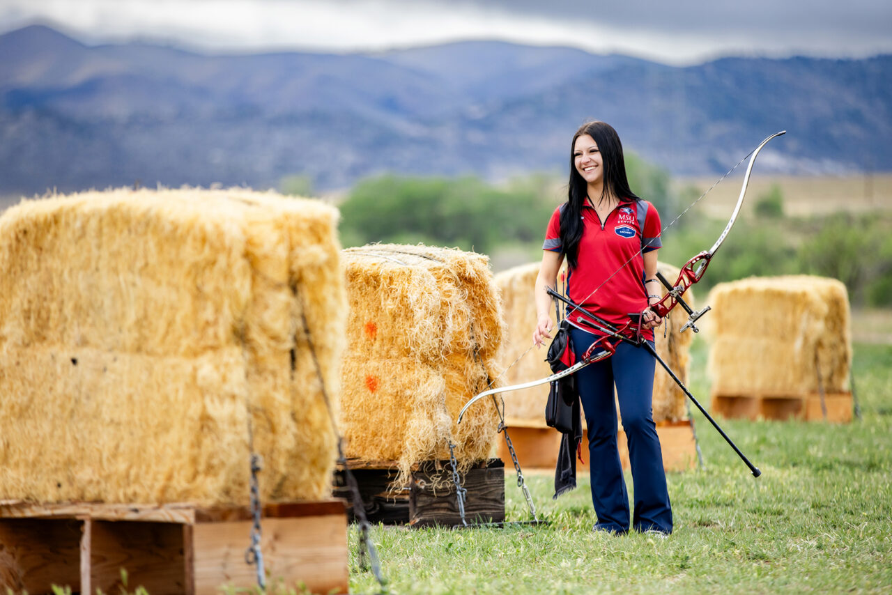 Trinity Weiss, an Environmental Science major and president of the Metropolitan State University of Denver Archery Club.