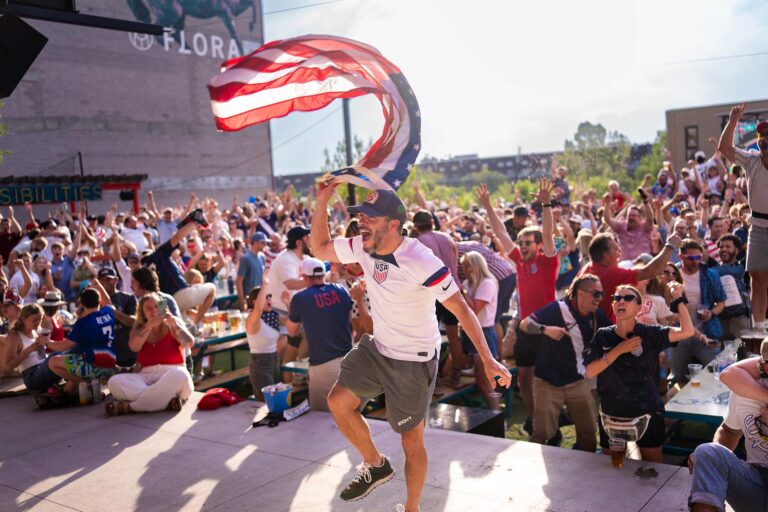Fans celebrate after the 2-0 win at Number Thirty Eight