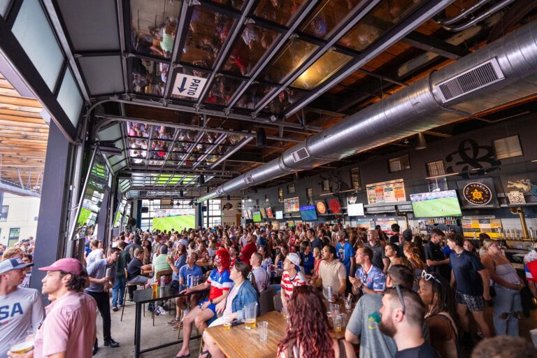 Soccer fans gather at Number Thirty Eight in Denver to cheer on the United States versus Bosnia-Herzegovina World Cup match.