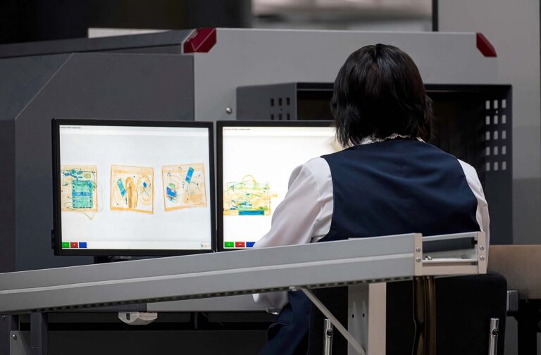 x-ray screenshot in the airport on the safety control. Inspection of personal belongings. Security Service. Scanner for baggage inspection. scanned personal items on monitor. border control